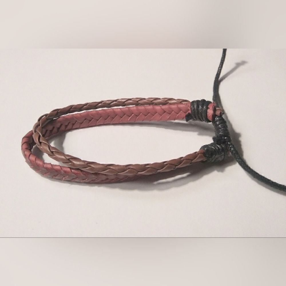 Men's leather bracelet layered braided brown New 3‎